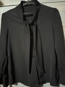 Elegant Black Tie Neck Blouse