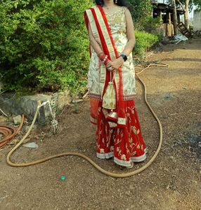 Elegant Golden red ♥️ 🍒 Indian Sharara Suit