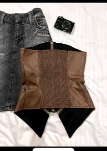 Brown Faux Leather Corset Top