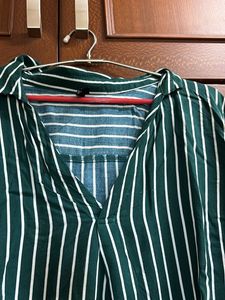 H&amp;M Bottle Green Striped Top