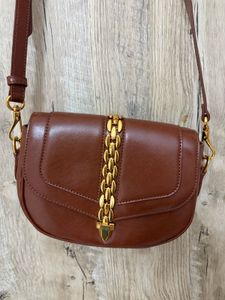 Stylish Brown Shoulder Bag with Gold Chain Detail