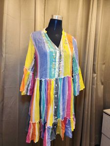 Boho Rainbow Striped Embroidered Kurta