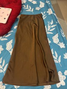 Brown Satin Midi Skirt