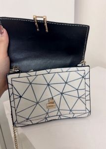 Shein White Geometric Print Chain Bag