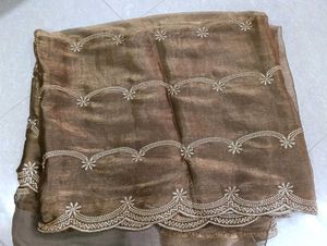 Elegant Embroidered Brown Saree