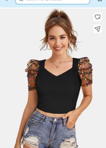 Black Top with Colorful Polka Dot Sleeves