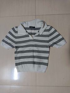 Striped Polo Neck Top