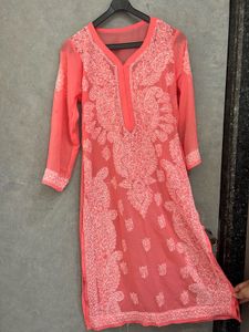 Peach Chikankari Kurta set