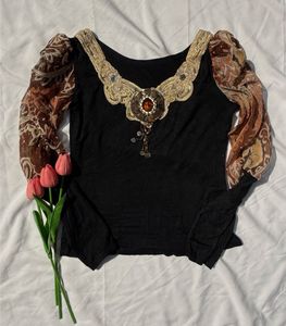 Y2K Embellished Black Top