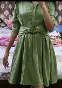 Chic Green Shirt Dress with Belt