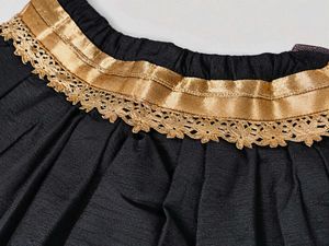 Black Ethnic Long Skirt with Golden Floral Lace Bo
