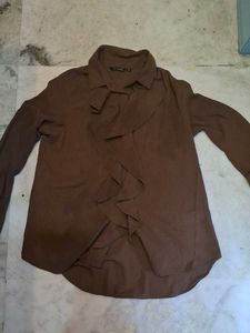 Chic Brown Ruffled Blouse