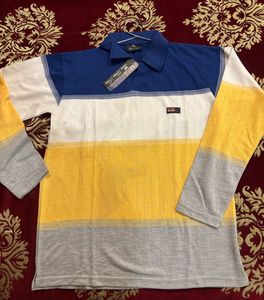 Men's Striped Long Sleeve Polo Shirt
