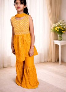 Girls Yellow Kurta Set with Dupatta