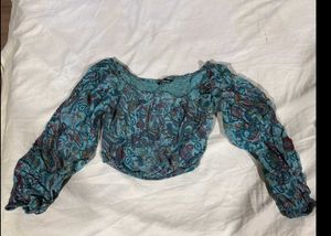 Bohemian Print Long Sleeve Crop Top