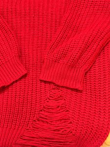 Chic Red Distressed Knit Sweater