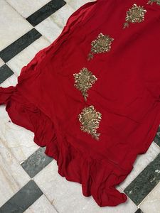 Elegant Red Embroidered Kurti Set
