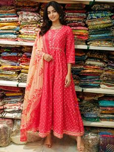 Peach Printed one pc with Dupatta