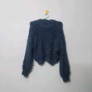 Fluffy Blue Knit Sweater