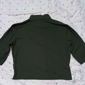 Green Striped Mock Neck Top