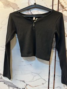 Black Ribbed Long Sleeve Top, Bust- 32/30 Strechab