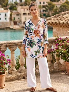 V-Neck Floral Print Tunic Top