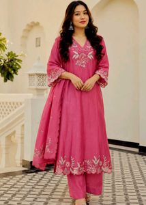 Pink Embroidered Kurta Set with Dupatta