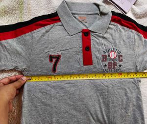 Boys Grey Polo T-Shirt with Athletic Print