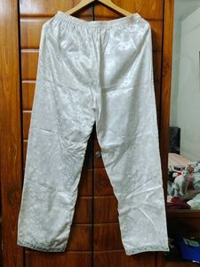 Item-KBG231/IMPORTED/PRELOVED/OFF-WHITE COLOURED/Poly Silk/Self Designed/Parallal Pant/Palazzo/ANTI-CREASE/Embroidered