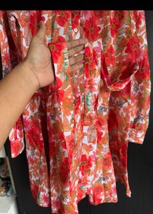 Floral Print Shirt Dress 🧡