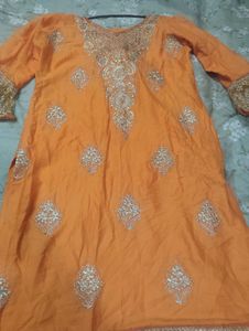Embroidered Orange Kurta