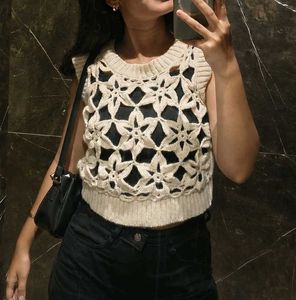 Cream Crochet Knit Sleeveless Top