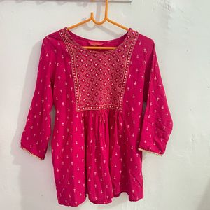 pink tunic with mirror work yoke