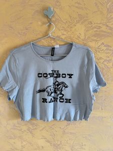 Light Blue "Cowboy Ranch" Crop Top