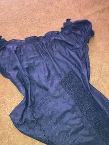 Navy Blue Embroidered Smocked Dress