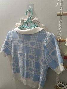 Cute Blue Plaid Heart Top