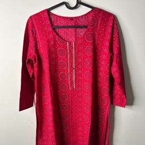 Vibrant Red Printed Kurta