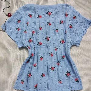 y2k blue roselle top