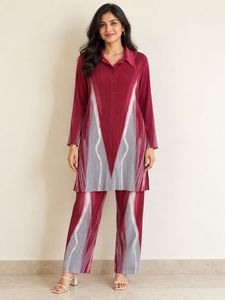 NEW Korean Burgundy & Grey Pleated Co-ord Set