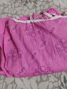 Pink Bandhani Dupatta with Lace Trim