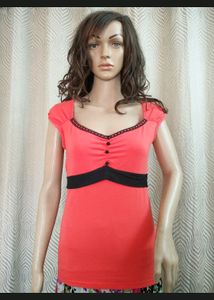 Coral & Black Cap Sleeve Top