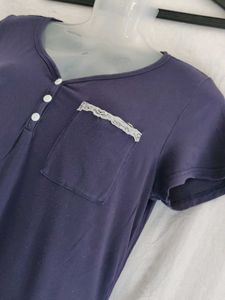 Comfortable Navy Nightdress with Lace Trim
