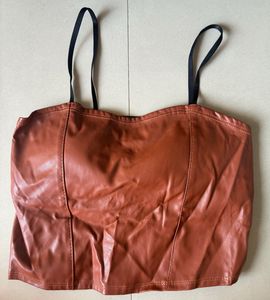 Brown Faux Leather Corset Top