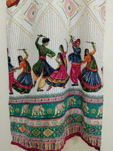 White Ethnic Kurta with Folk Dance Print
