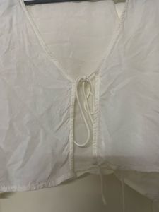 White Tie-Front Bell Sleeve Crop Top