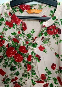 Cream Colored Red Floral Dress