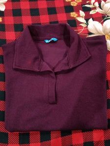 Ribbed Collared Pullover Top