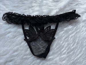 Black Lace Thong with Butterfly Detail