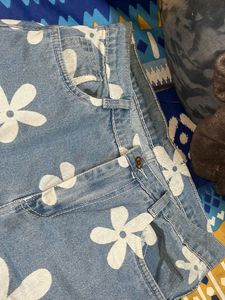 Blue Floral Wide Leg Jeans