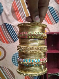Set of Golden Bangles with Embellishments